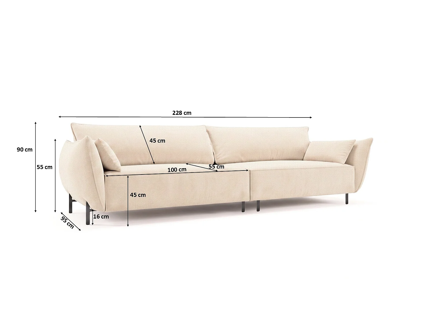 Sofa 4-osobowa na taras i ogród, tkanina Sunlight, Ecru, SUNMEE