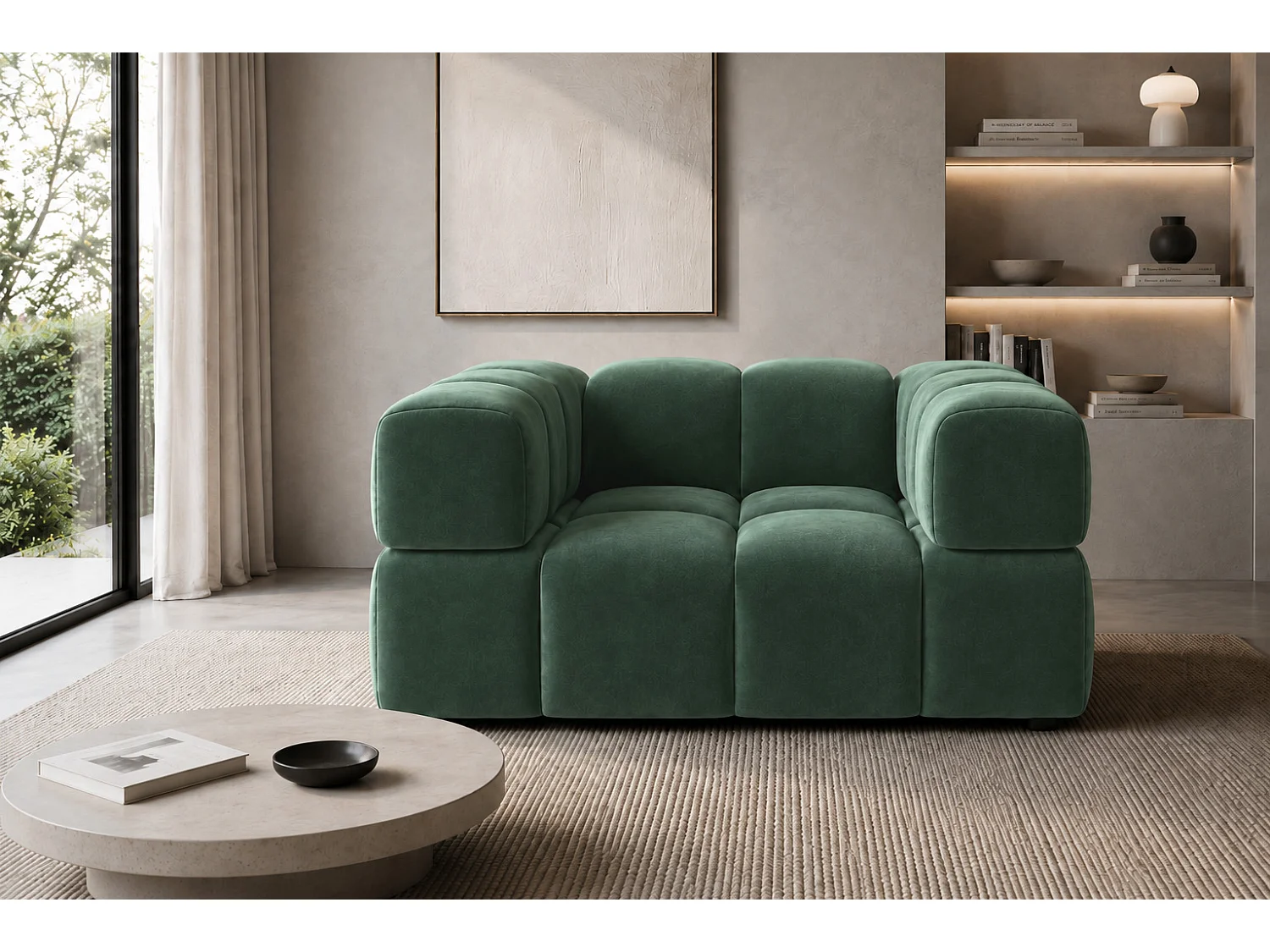 Fauteuil, tissu velours Bluvel, vert, Averro