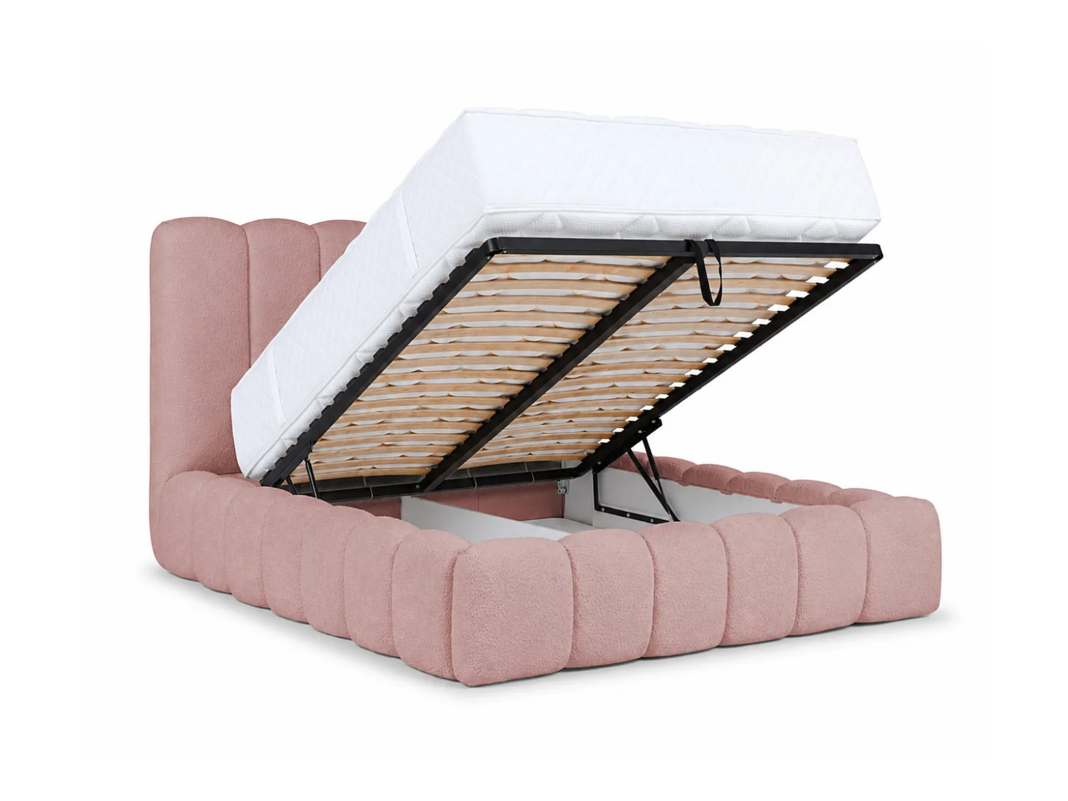 Lit rembourré avec coffre de rangement, tissu chenille Catch Me, rose, 180x200 cm, CANDE