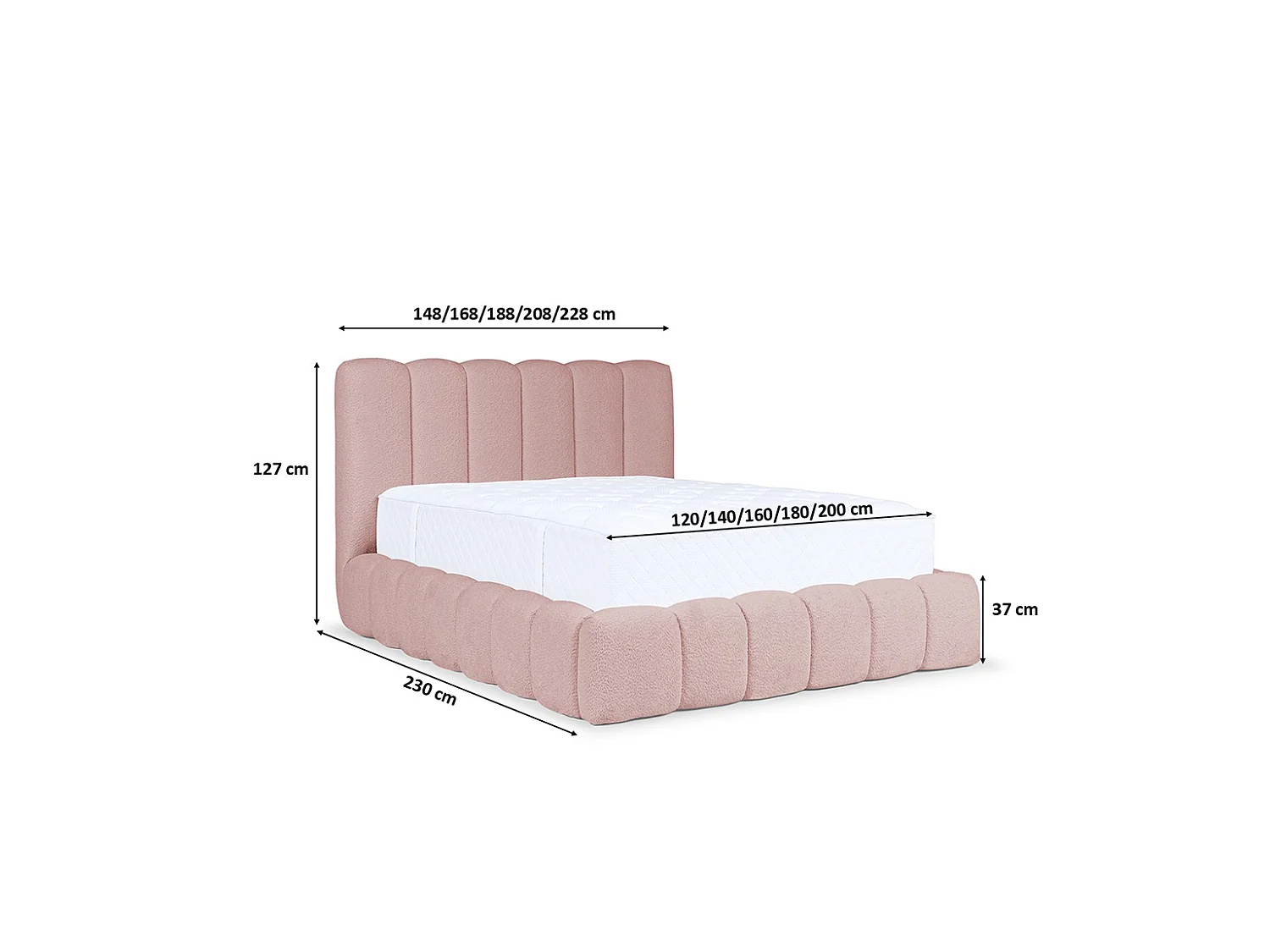 Lit rembourré avec coffre de rangement, tissu chenille Catch Me, rose, 180x200 cm, CANDE