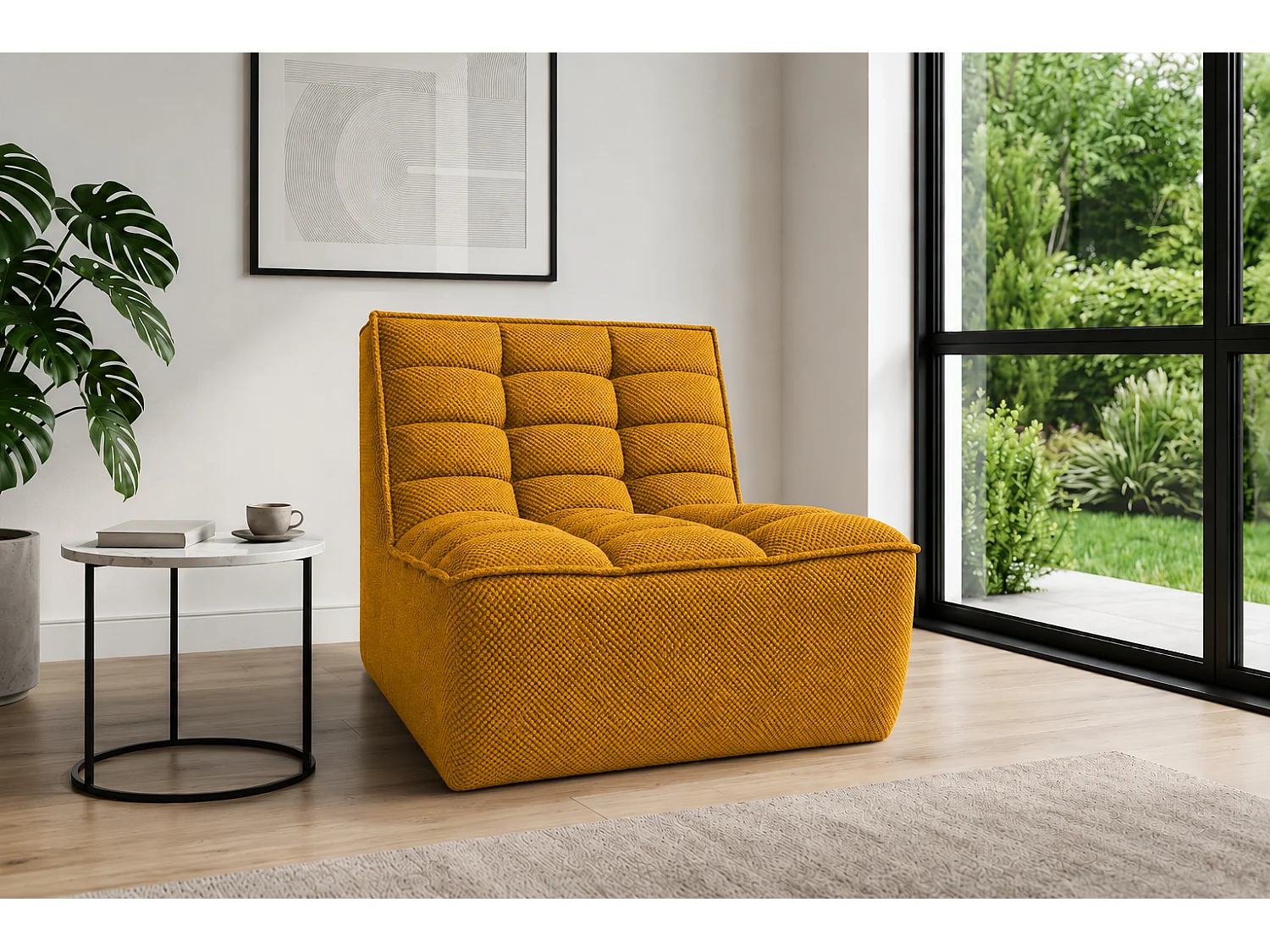 Fauteuil, fauteuil lounge, tissu peluche Pop, moutarde, LAZY