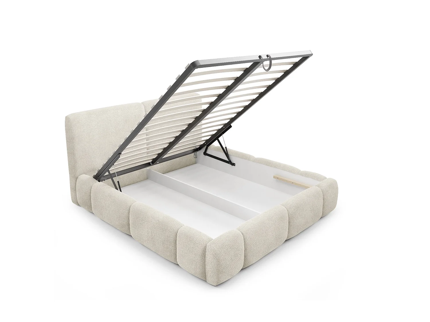 Letto imbottito con contenitore, tessuto bouclé Coral, beige, 180x200 cm, ABIK