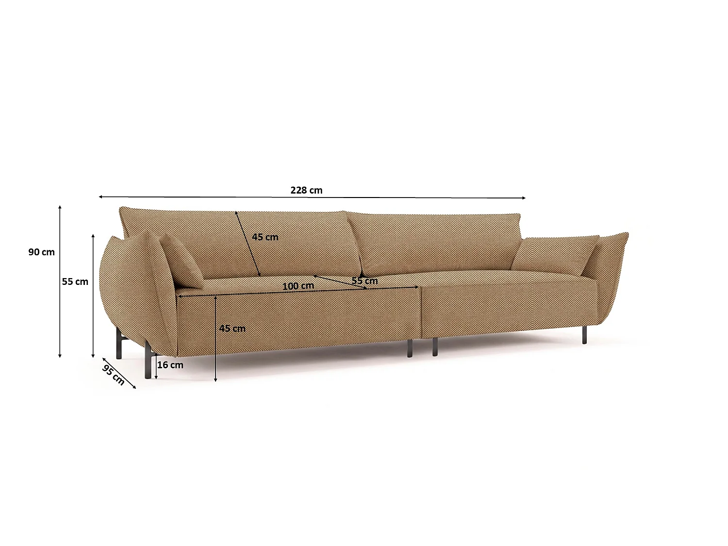 Sofa 4-osobowa na taras i ogród, tkanina Sunlight, Toffee, SUNMEE