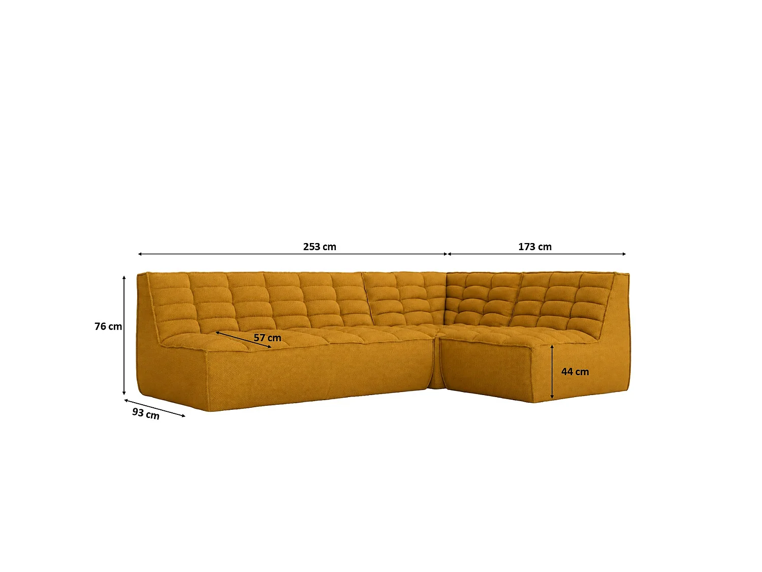 Canapé d’angle modulable en L, tissu peluche Pop, moutarde, droite, LAZY L mini