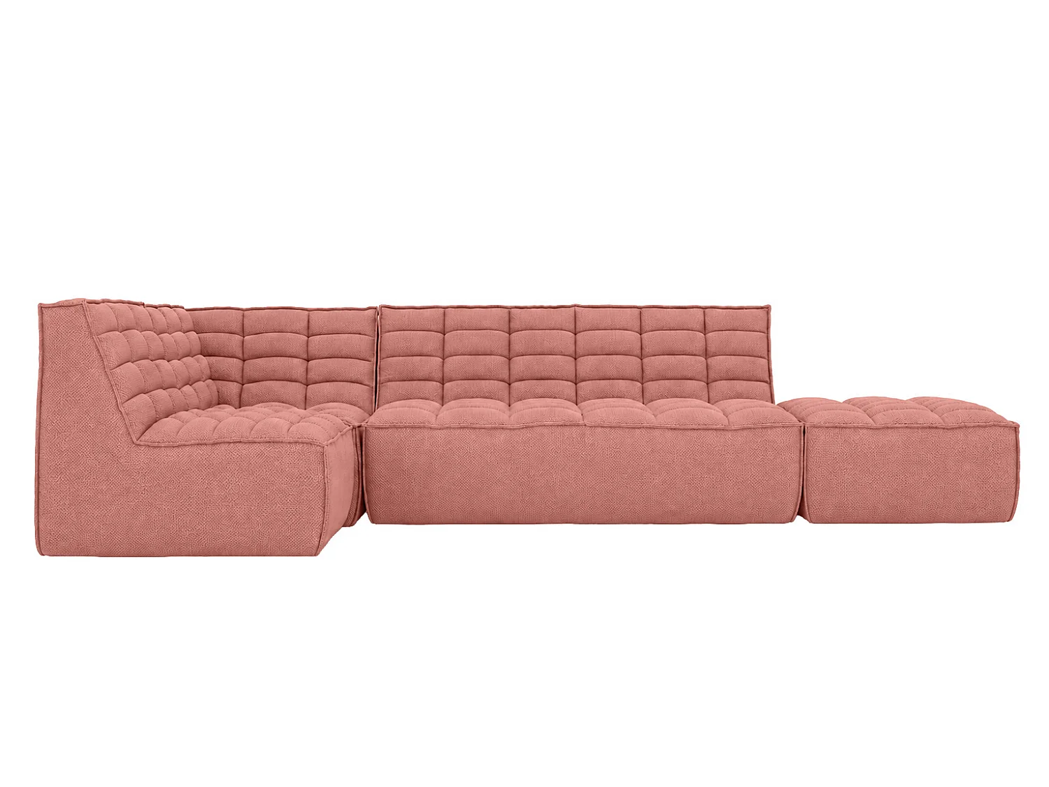 Canapé d’angle modulable en L avec pouf, tissu peluche Pop, rose, gauche, LAZY L avec pouf