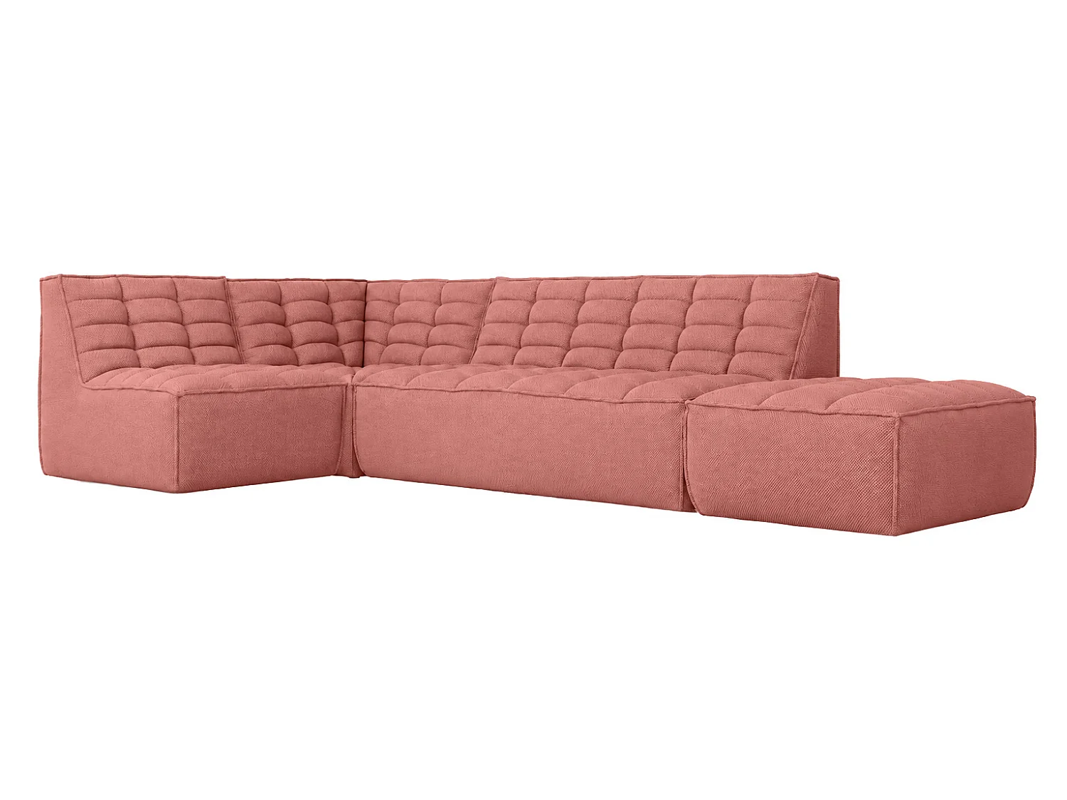 Canapé d’angle modulable en L avec pouf, tissu peluche Pop, rose, gauche, LAZY L avec pouf