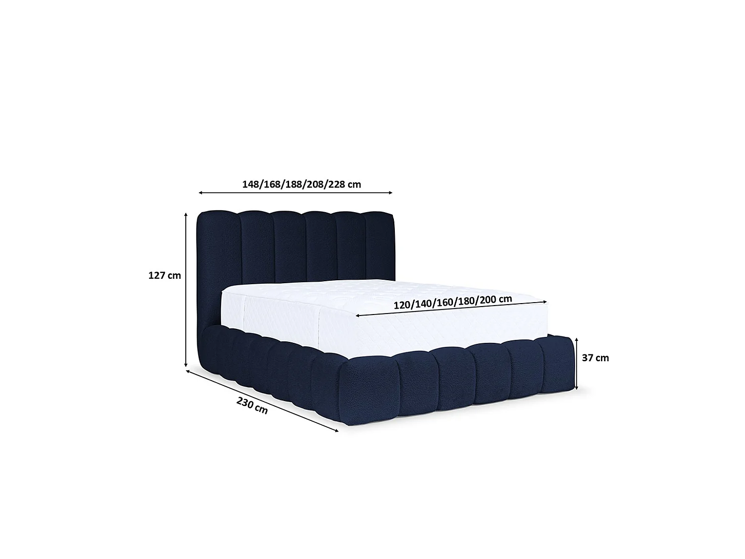 Lit rembourré avec coffre de rangement, tissu chenille Catch Me, bleu marine, 160x200 cm, CANDE