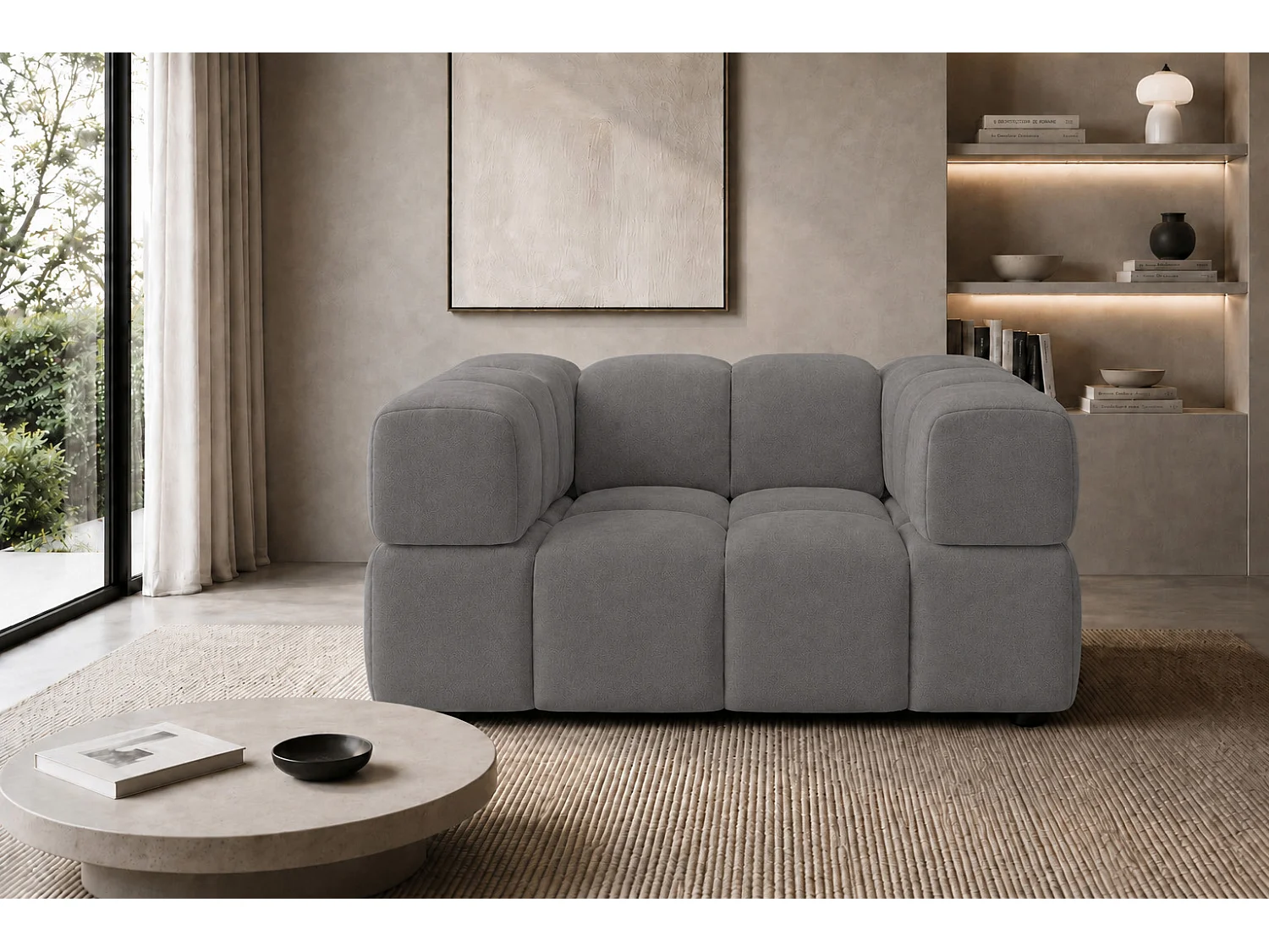 Fauteuil, tissu velours Bluvel, gris cendré, Averro