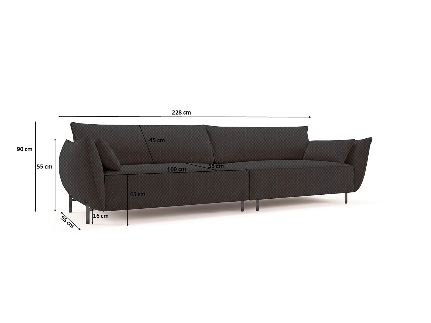Sofa 4-osobowa na taras i ogród, tkanina Sunlight, Grafitowy, SUNMEE