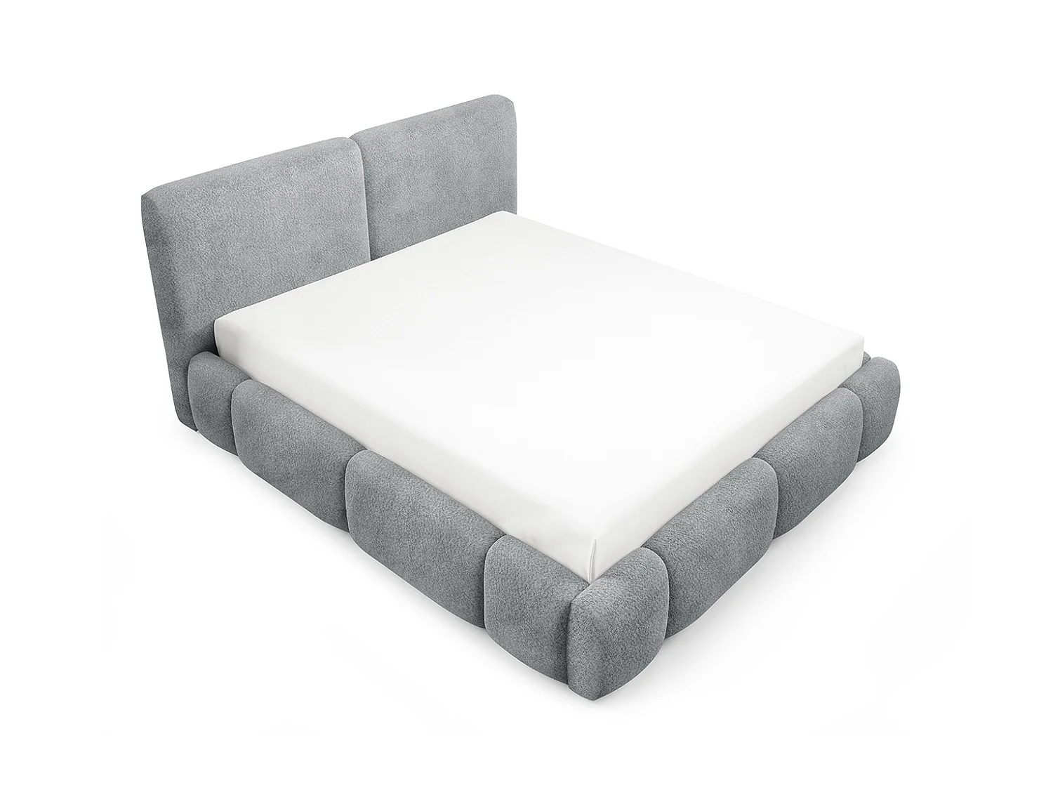Letto imbottito con contenitore, tessuto bouclé Coral, grigio, 160x200 cm, ABIK