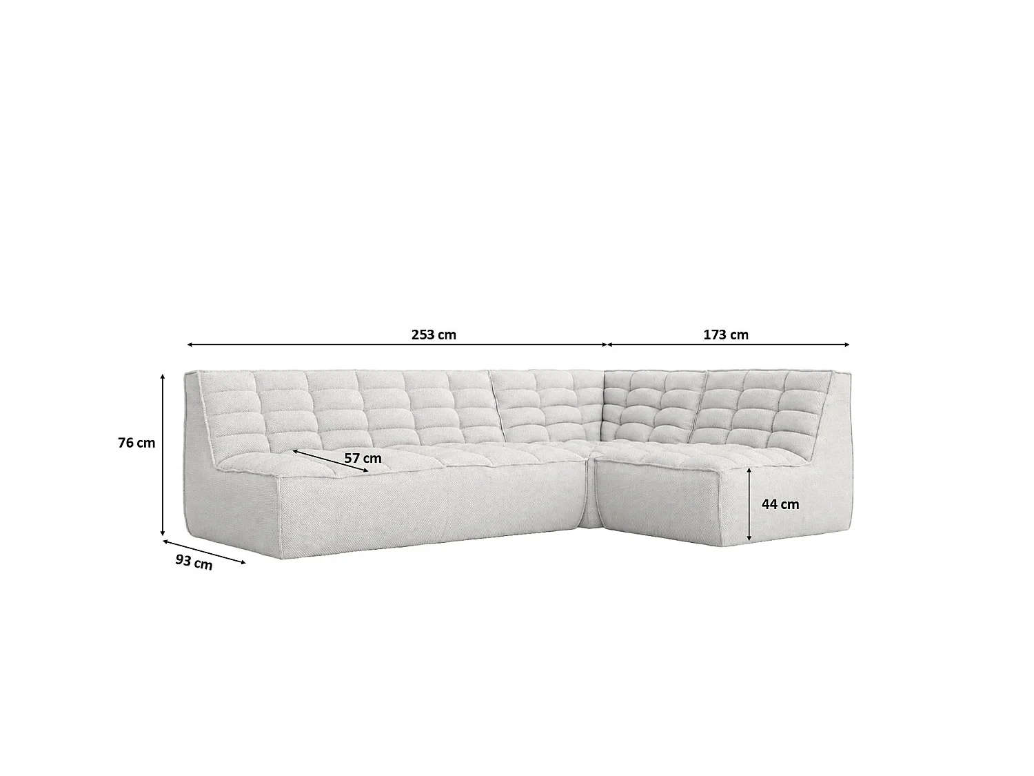 Canapé d’angle modulable en L, tissu peluche Pop, blanc glacé, droite, LAZY L mini