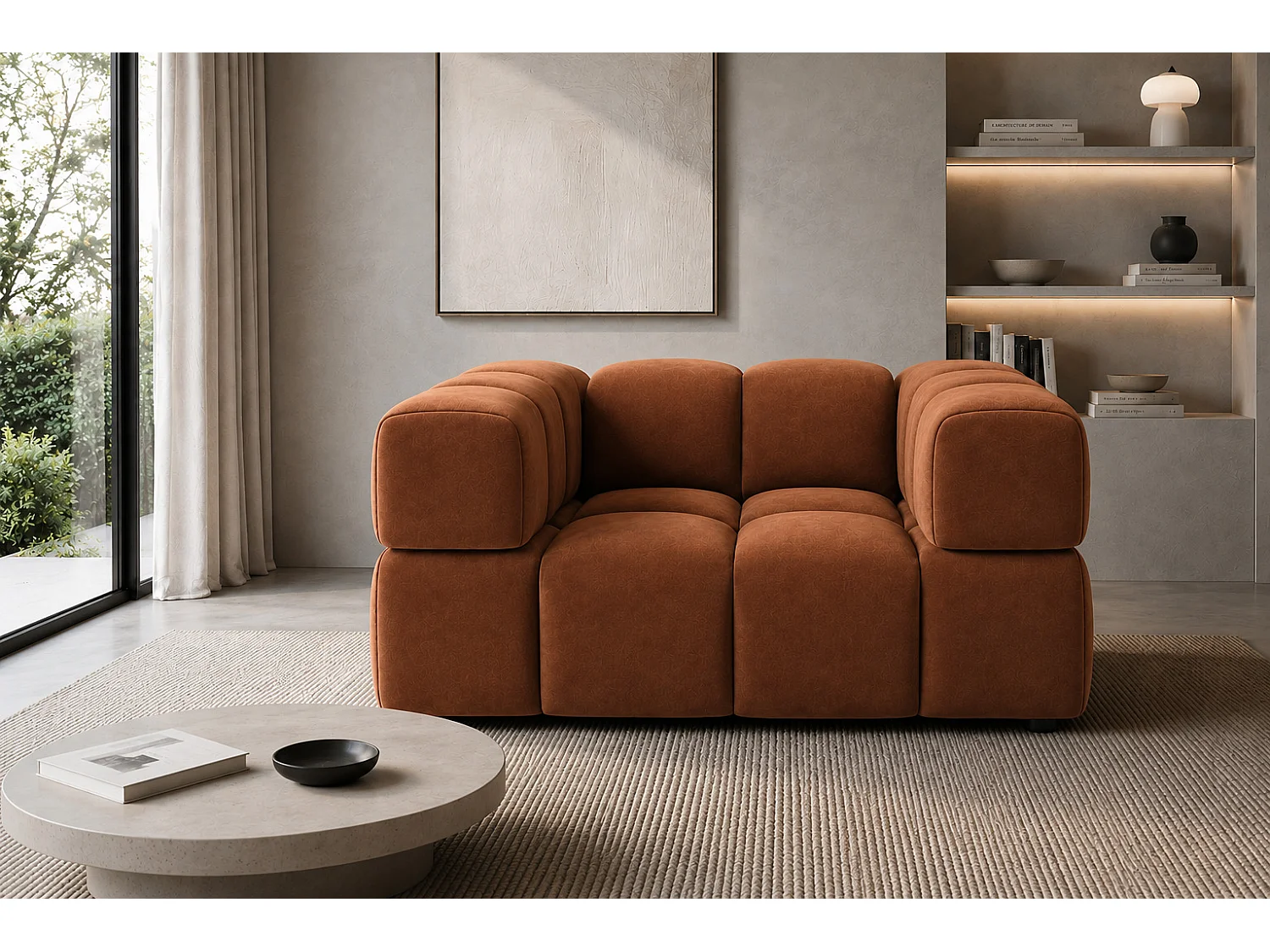 Fauteuil, tissu velours Bluvel, couleur cannelle, Averro