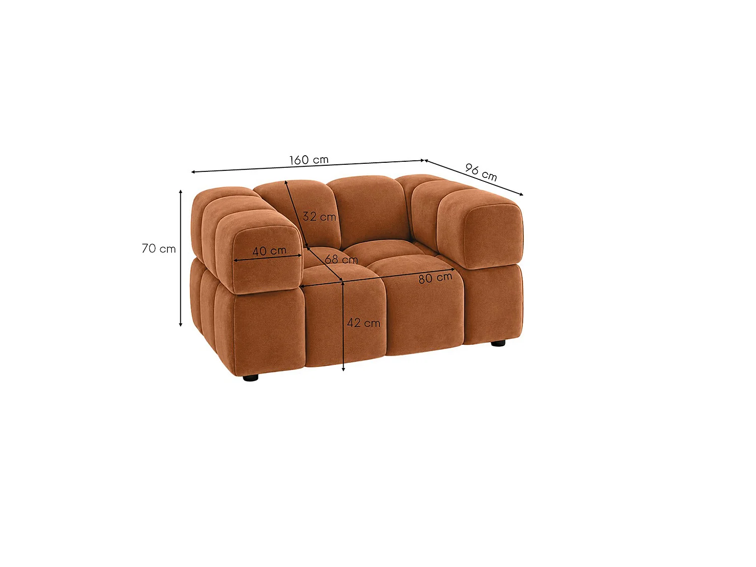 Fauteuil, tissu velours Bluvel, couleur cannelle, Averro