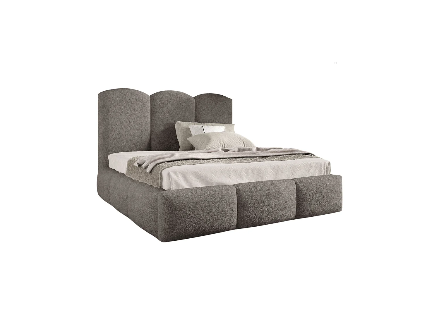 Lit rembourré avec coffre de rangement, tissu bouclé Baloo, gris, 200x200 cm, BERO