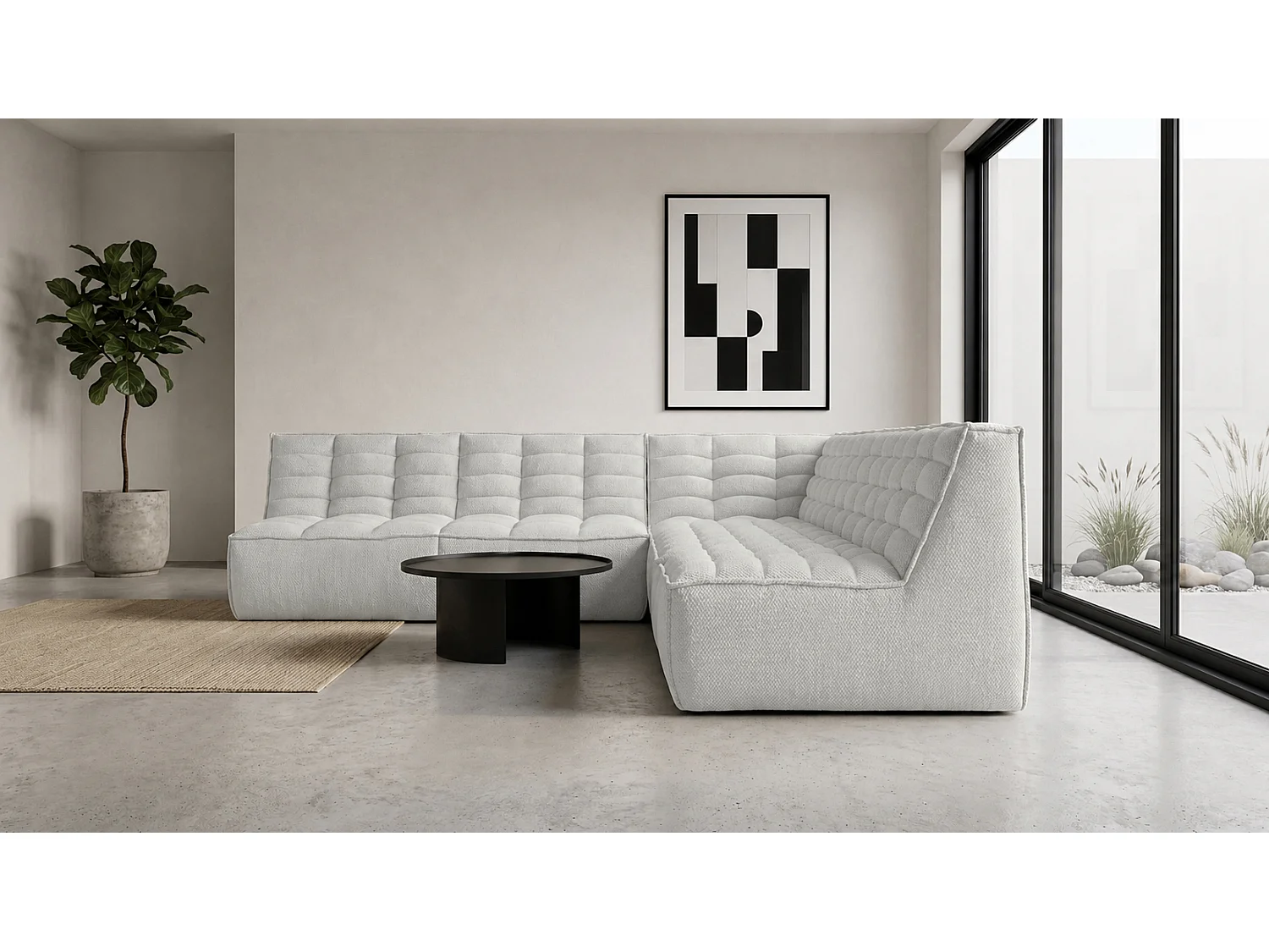 Divano angolare modulare a L, tessuto peluche Pop, bianco ghiaccio, destra, LAZY L