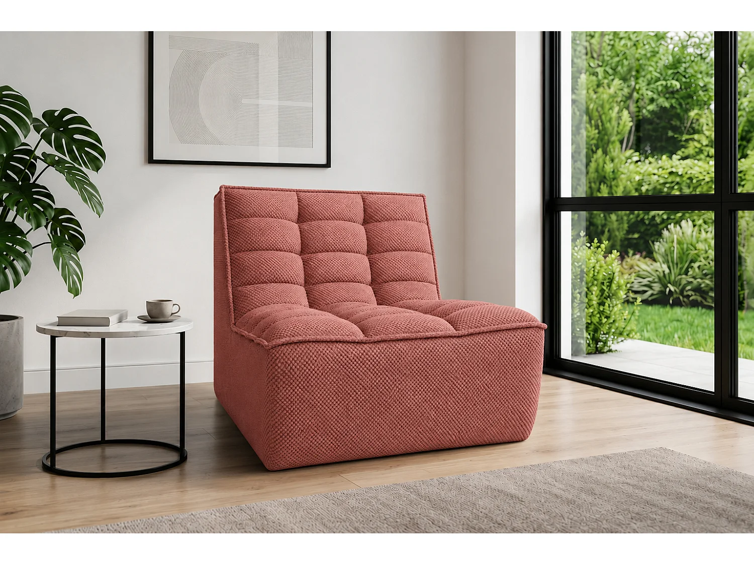 Fauteuil, fauteuil lounge, tissu peluche Pop, rose, LAZY