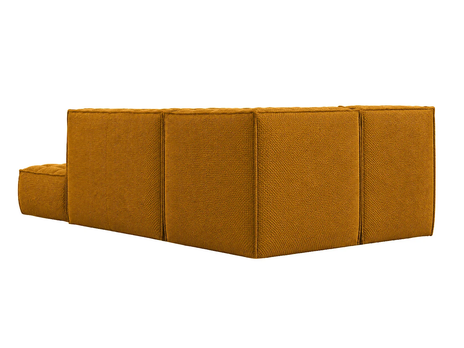 Canapé d’angle modulable en L avec pouf, tissu peluche Pop, moutarde, droite, LAZY L avec pouf