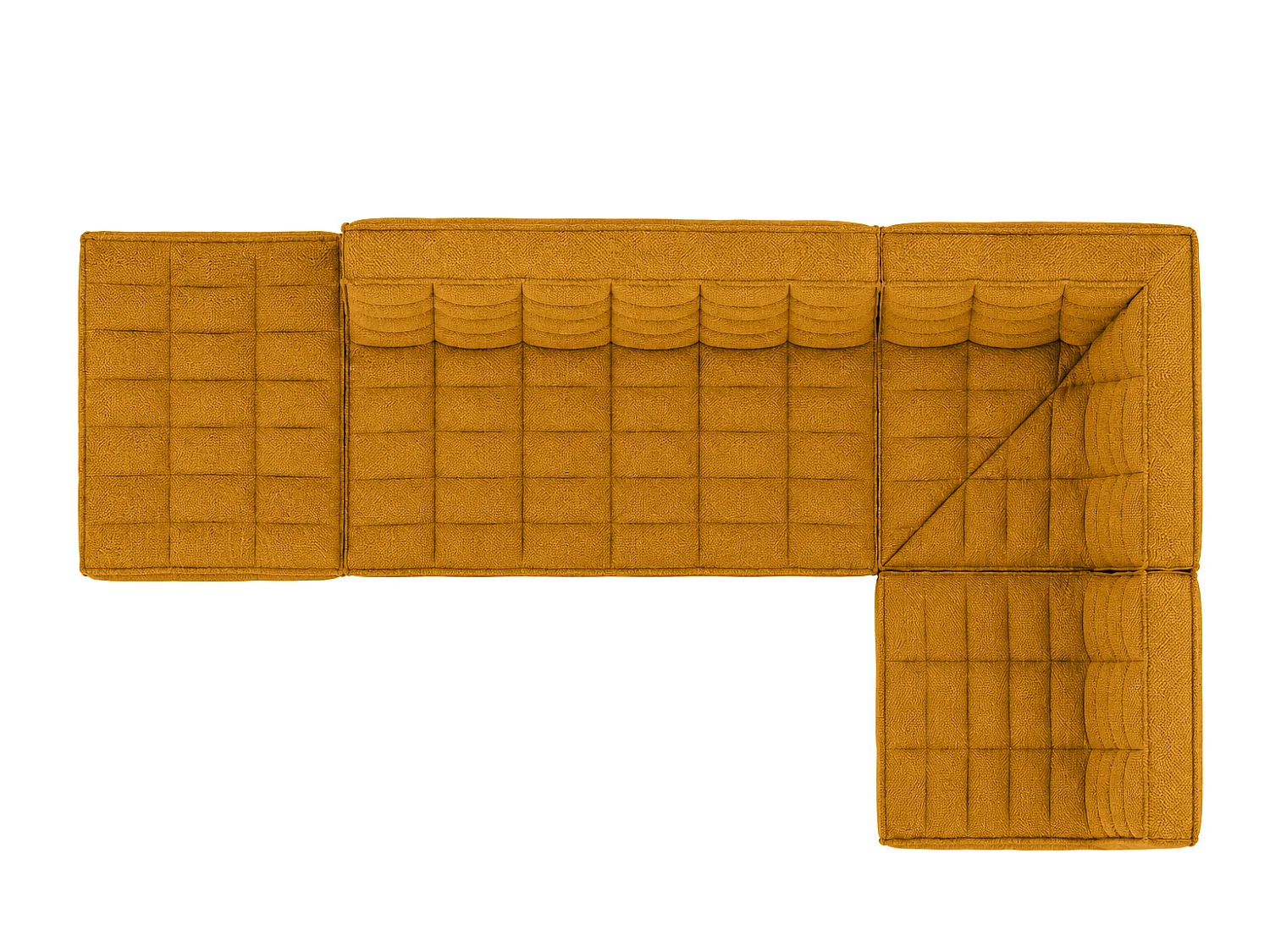 Canapé d’angle modulable en L avec pouf, tissu peluche Pop, moutarde, droite, LAZY L avec pouf
