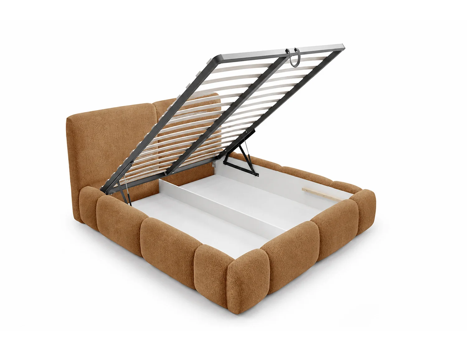 Letto imbottito con contenitore, tessuto bouclé Coral, toffee, 120x200 cm, ABIK