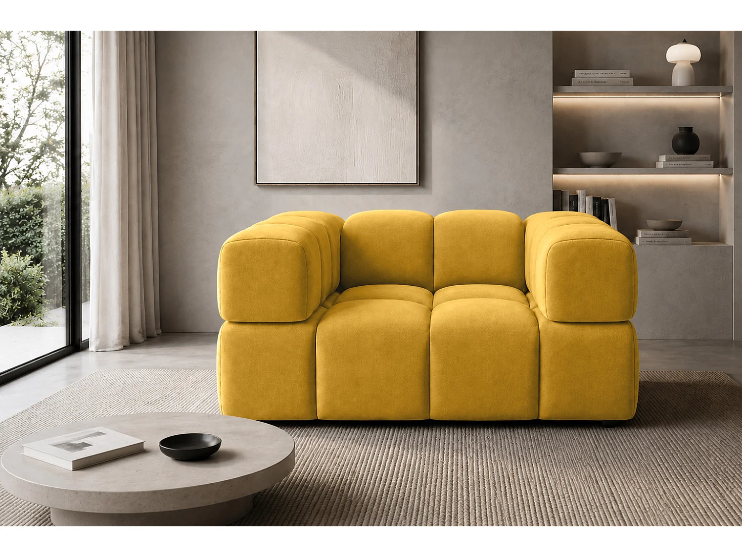 Fauteuil, tissu velours Bluvel, doré, Averro