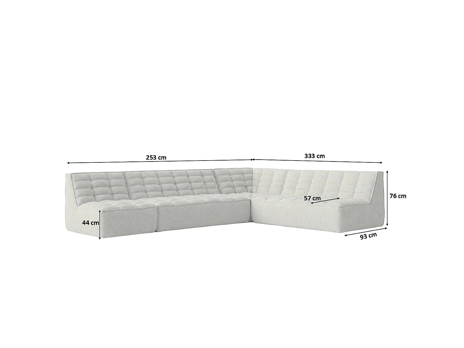 Canapé d’angle modulable en L, tissu peluche Pop, blanc glacé, gauche, LAZY L