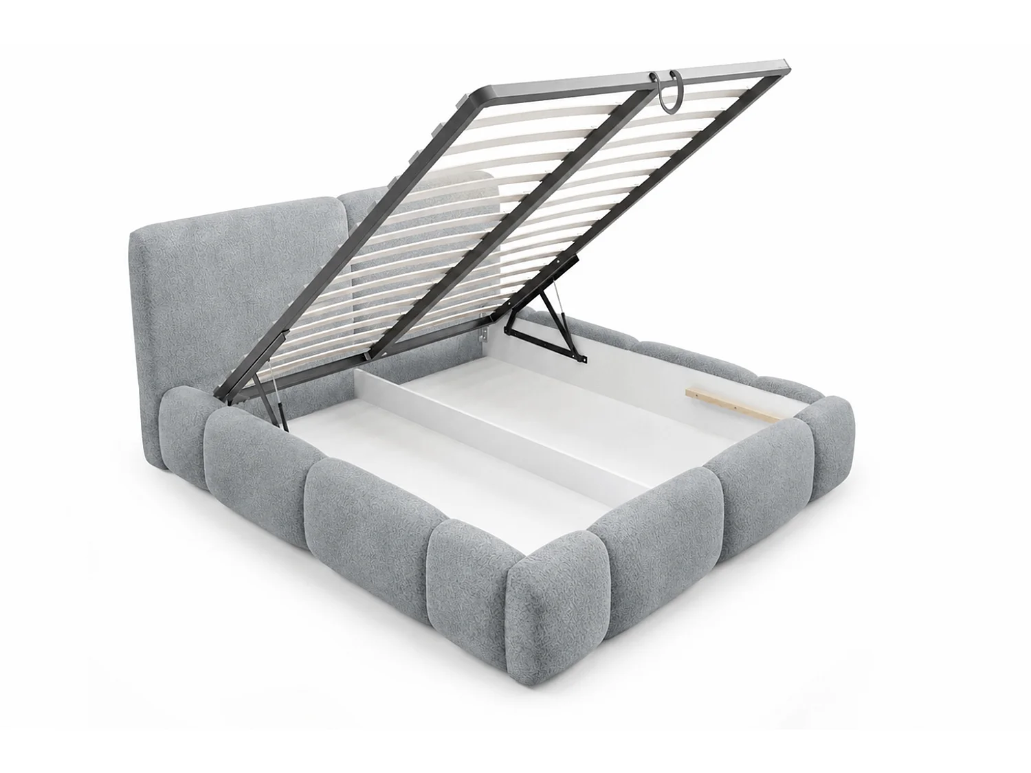 Letto imbottito con contenitore, tessuto bouclé Coral, grigio, 120x200 cm, ABIK