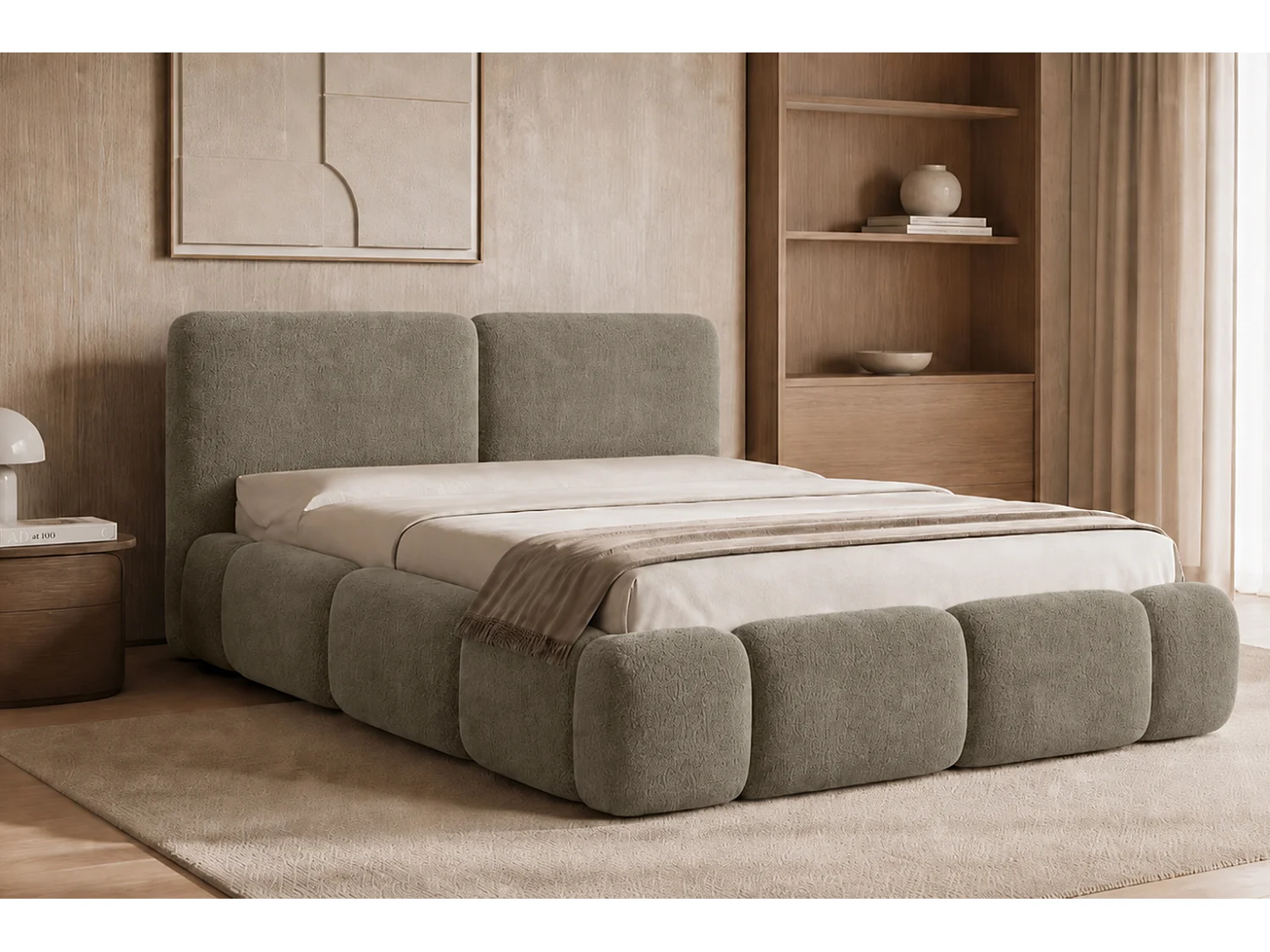 Letto imbottito con contenitore, tessuto bouclé Coral, taupe, 120x200 cm, ABIK