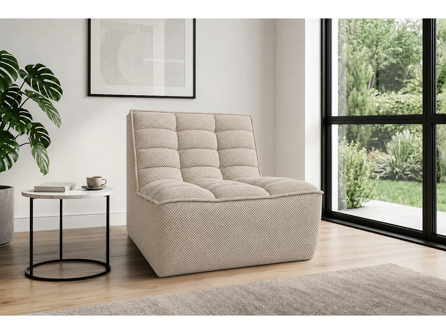 Fauteuil, fauteuil lounge, tissu peluche Pop, beige, LAZY