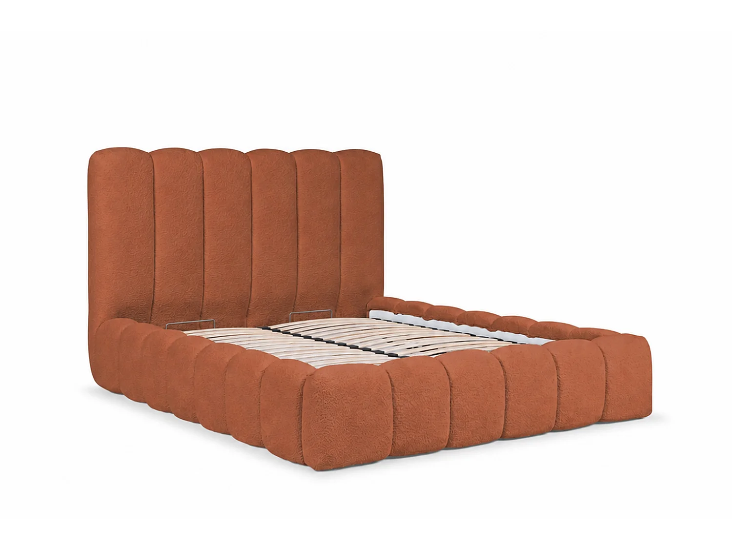 Lit rembourré avec coffre de rangement, tissu chenille Catch Me, orange, 180x200 cm, CANDE