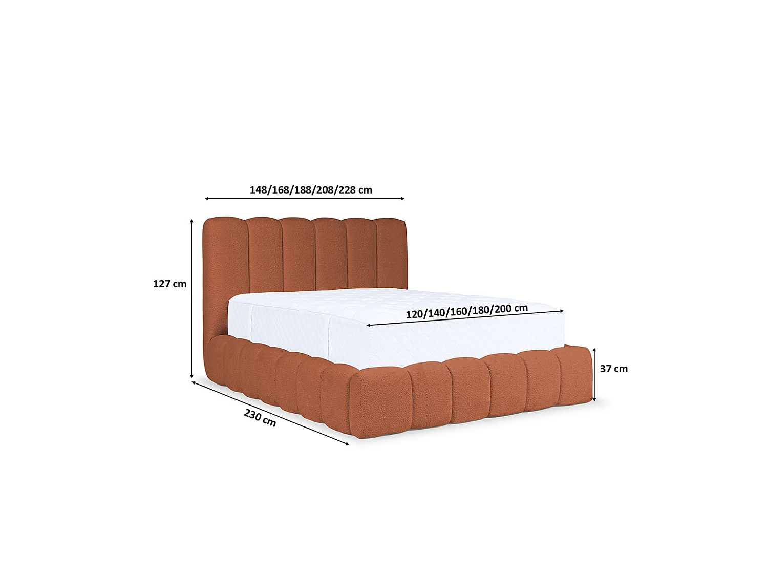 Lit rembourré avec coffre de rangement, tissu chenille Catch Me, orange, 180x200 cm, CANDE