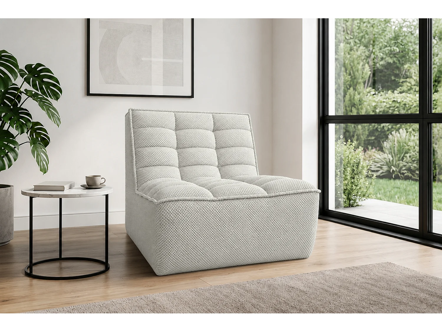 Fauteuil, fauteuil lounge, tissu peluche Pop, blanc glacé, LAZY