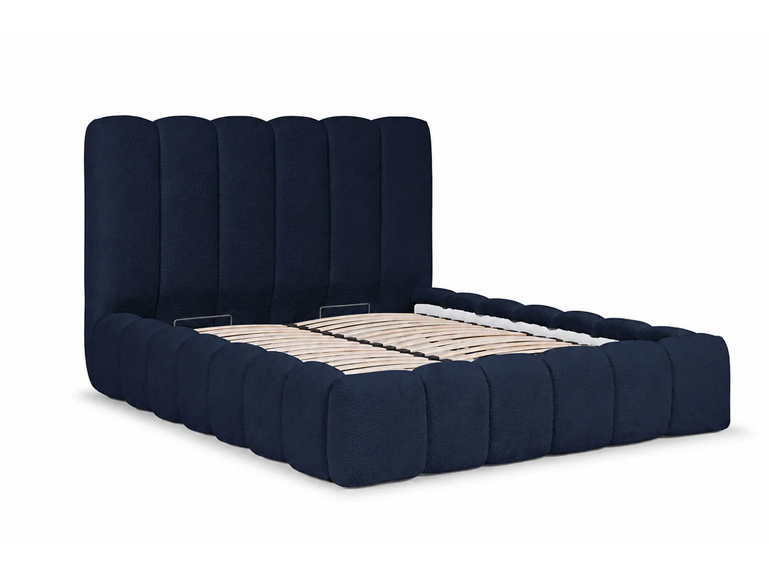 Lit rembourré avec coffre de rangement, tissu chenille Catch Me, bleu marine, 180x200 cm, CANDE