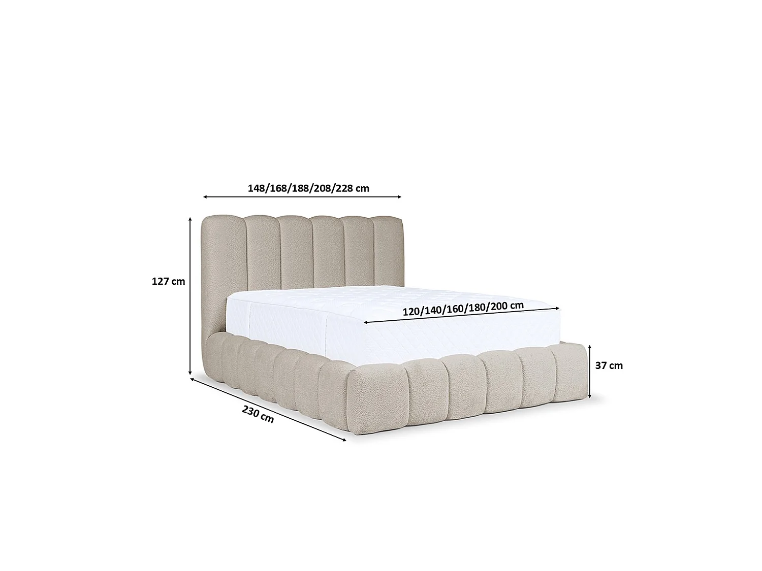 Lit rembourré avec coffre de rangement, tissu chenille Catch Me, beige, 200x200 cm, CANDE