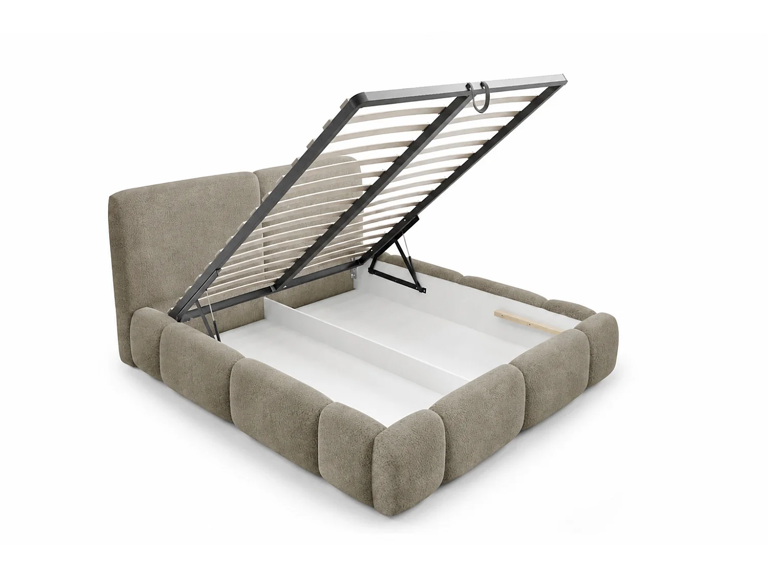 Letto imbottito con contenitore, tessuto bouclé Coral, taupe, 160x200 cm, ABIK