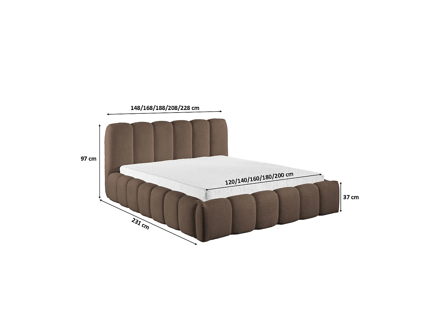 Lit rembourré avec coffre de rangement, tissu chenille Catch Me, marron, 140x200 cm, MICANDI