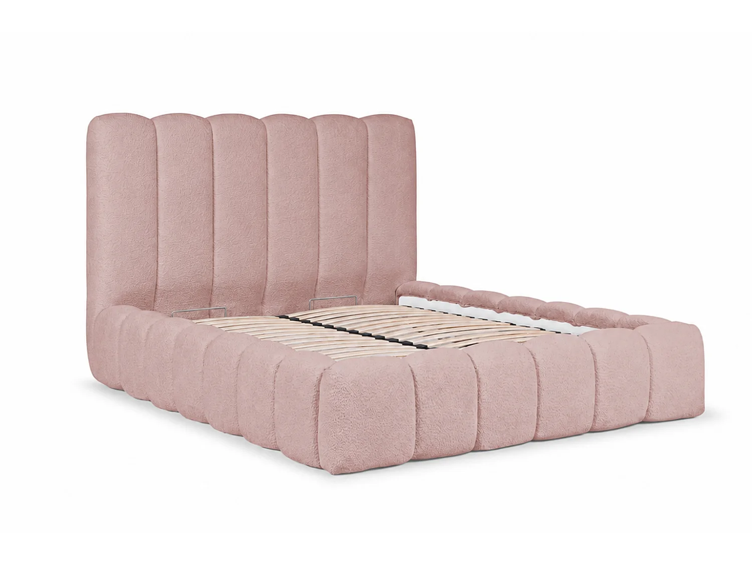 Lit rembourré avec coffre de rangement, tissu chenille Catch Me, rose, 140x200 cm, CANDE