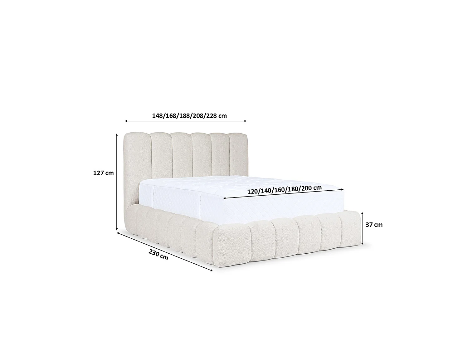 Lit rembourré avec coffre de rangement, tissu chenille Catch Me, crème, 160x200 cm, CANDE