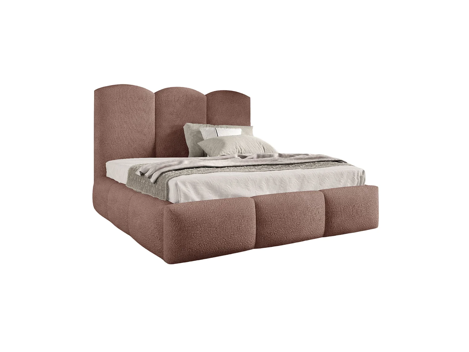 Lit rembourré avec coffre de rangement, tissu bouclé Baloo, rose, 120x200 cm, BERO