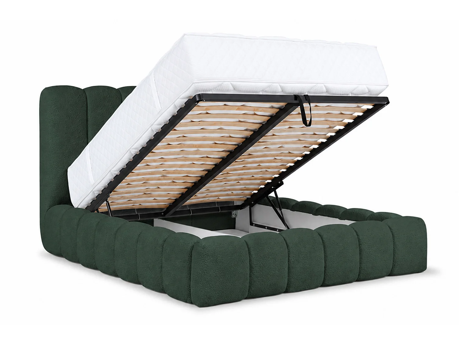 Lit rembourré avec coffre de rangement, tissu chenille Catch Me, vert, 120x200 cm, CANDE