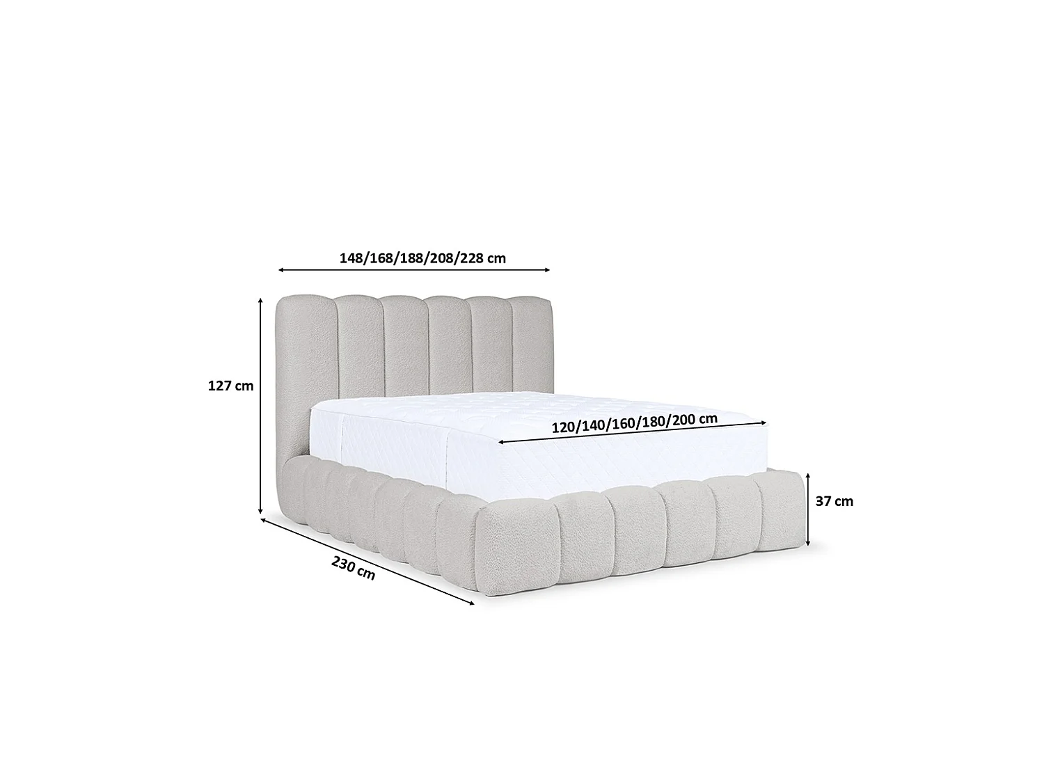 Lit rembourré avec coffre de rangement, tissu chenille Catch Me, gris cendré, 160x200 cm, CANDE