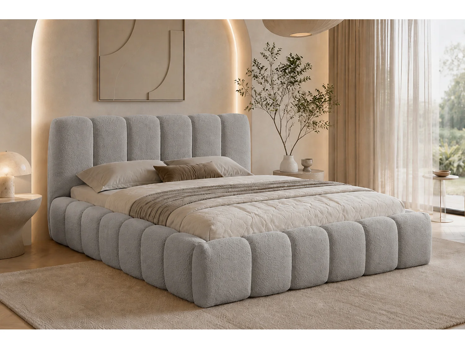Lit rembourré avec coffre de rangement, tissu chenille Catch Me, acier, 200x200 cm, MICANDI