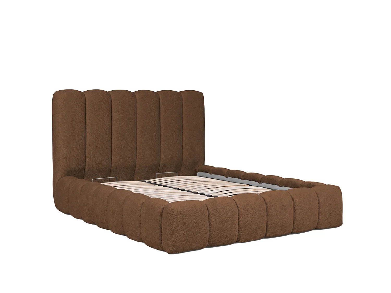 Lit rembourré avec coffre de rangement, tissu chenille Catch Me, marron, 180x200 cm, CANDE