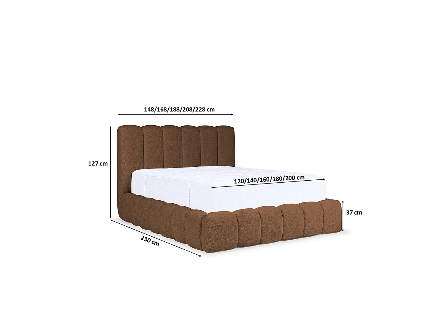 Lit rembourré avec coffre de rangement, tissu chenille Catch Me, marron, 160x200 cm, CANDE