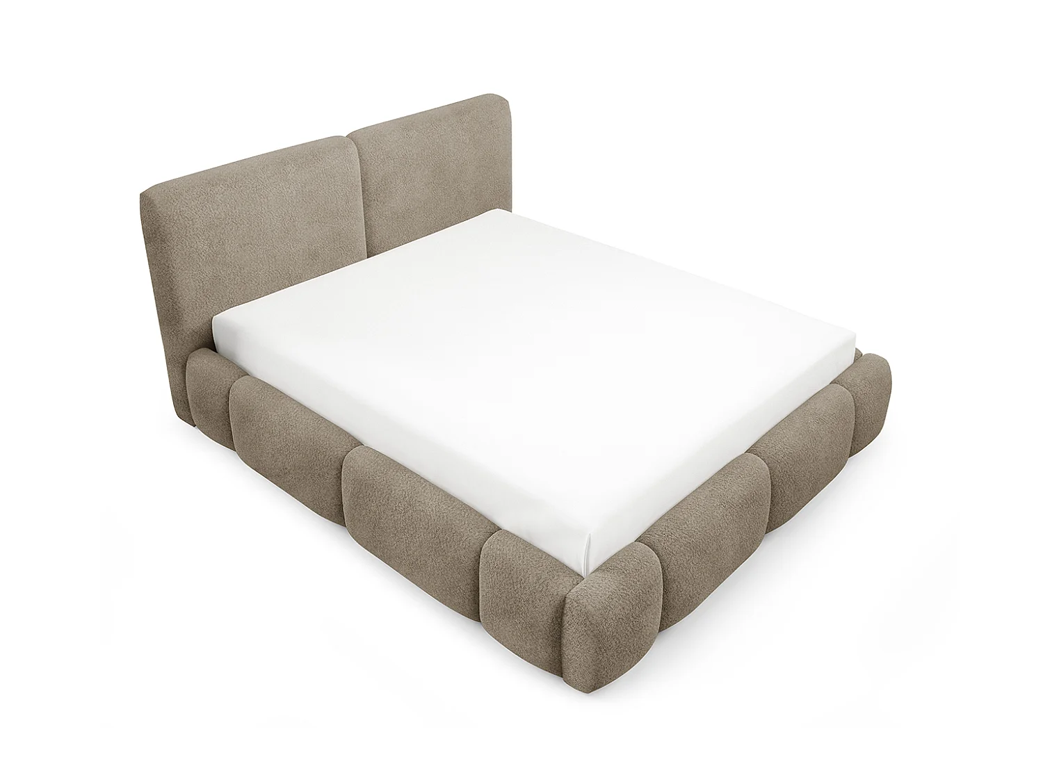 Letto imbottito con contenitore, tessuto bouclé Coral, taupe, 140x200 cm, ABIK