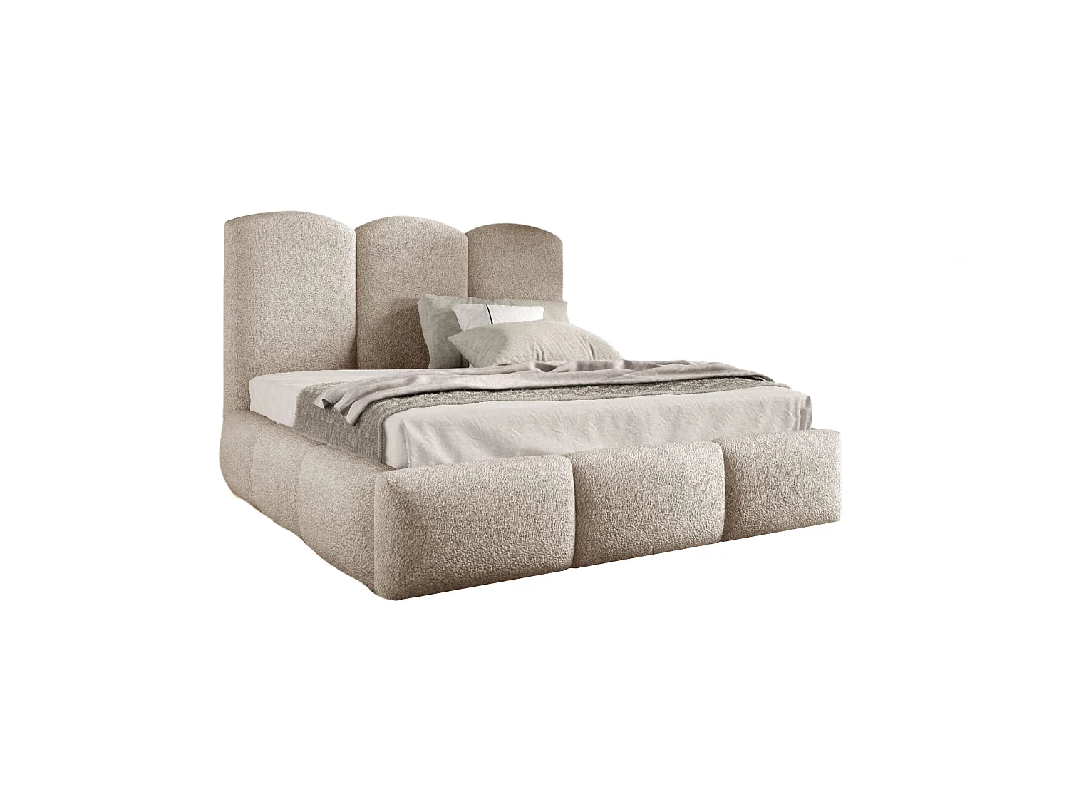 Lit rembourré avec coffre de rangement, tissu bouclé Baloo, beige, 140x200 cm, BERO