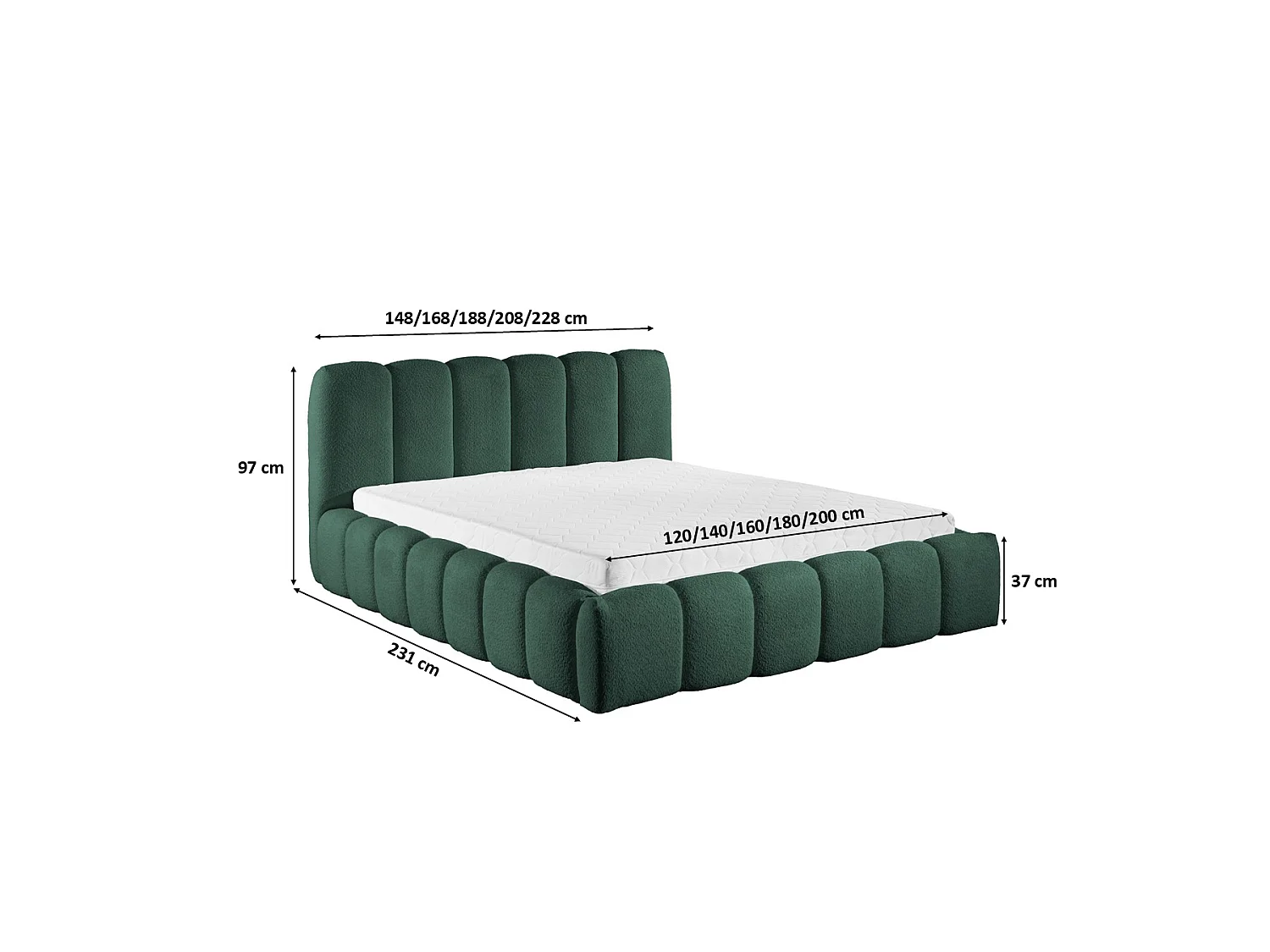 Lit rembourré avec coffre de rangement, tissu chenille Catch Me, vert, 180x200 cm, MICANDI