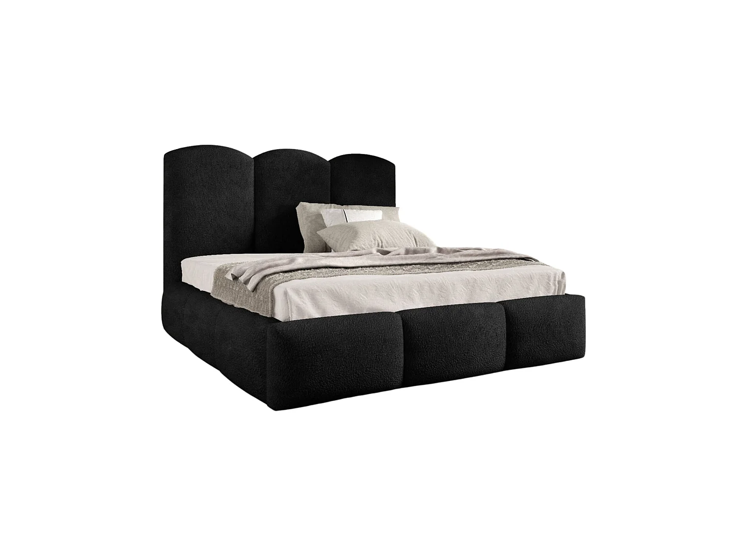Lit rembourré avec coffre de rangement, tissu bouclé Baloo, noir, 200x200 cm, BERO