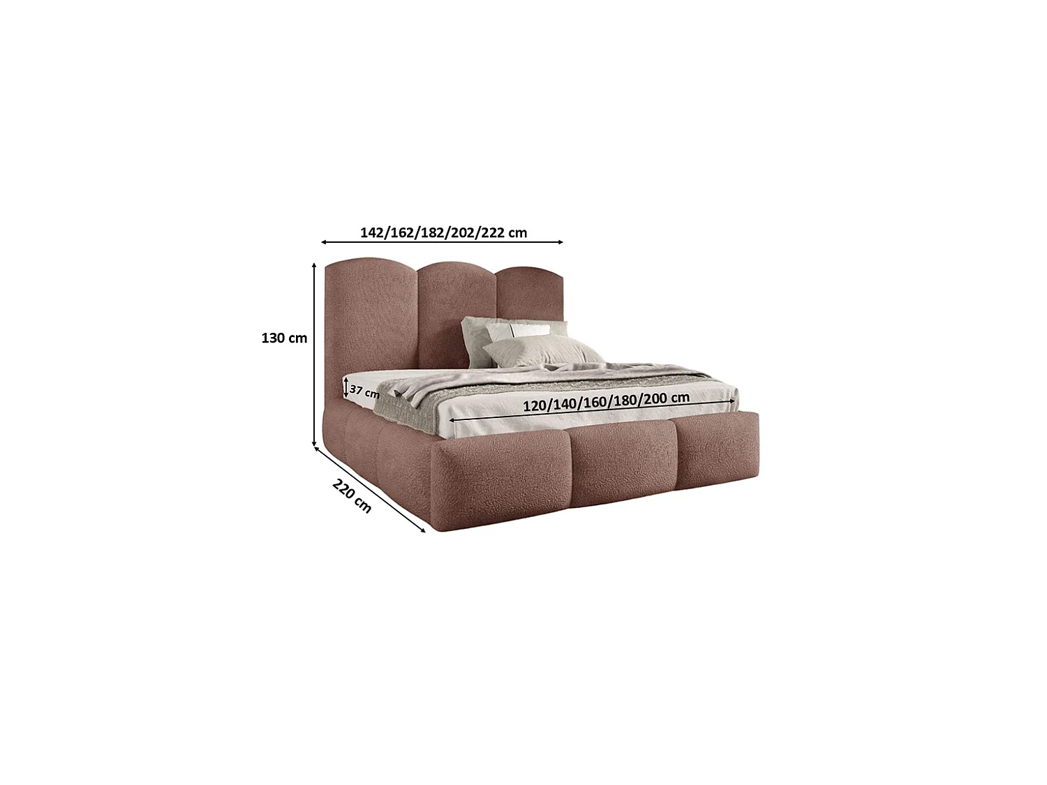 Lit rembourré avec coffre de rangement, tissu bouclé Baloo, rose, 160x200 cm, BERO