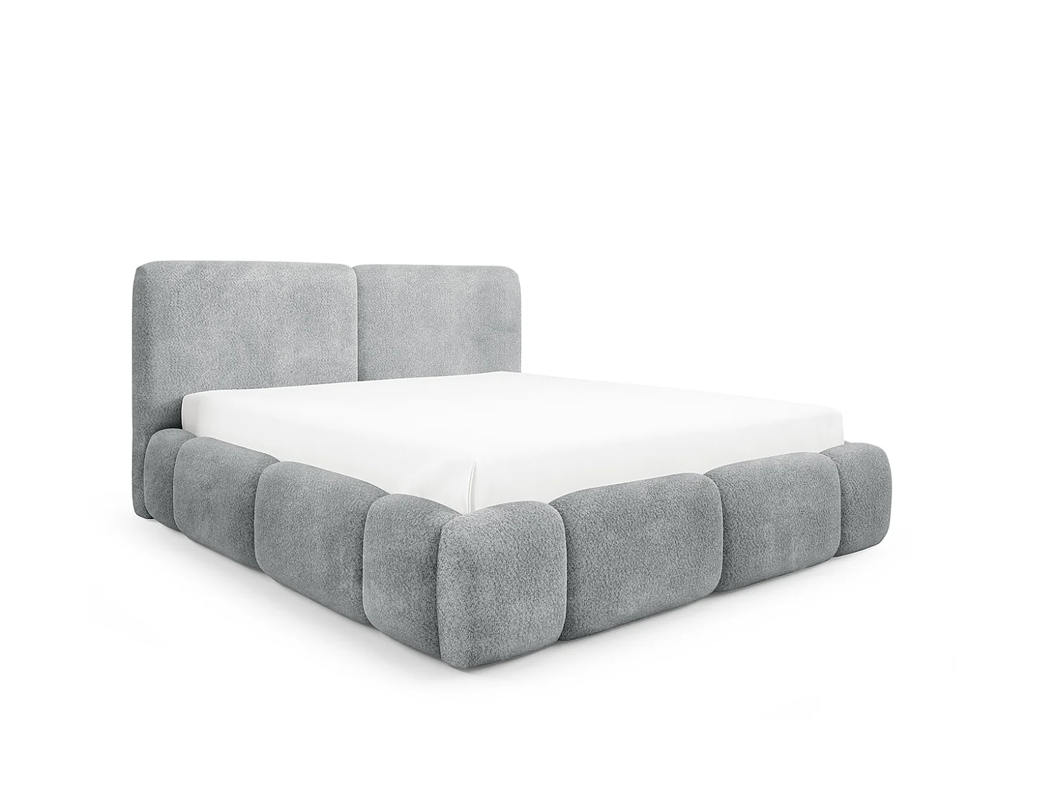 Letto imbottito con contenitore, tessuto bouclé Coral, grigio, 140x200 cm, ABIK