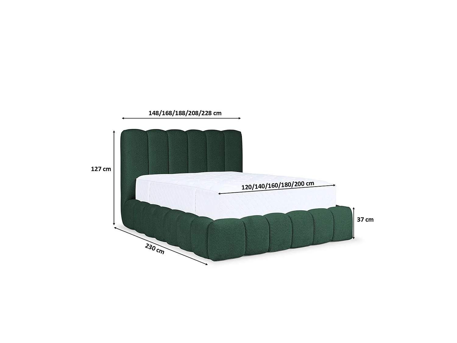 Lit rembourré avec coffre de rangement, tissu chenille Catch Me, vert, 140x200 cm, CANDE
